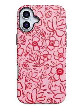 Blush Garden Floral Doodle Case iPhone 16 Magsafe Pink Flowers